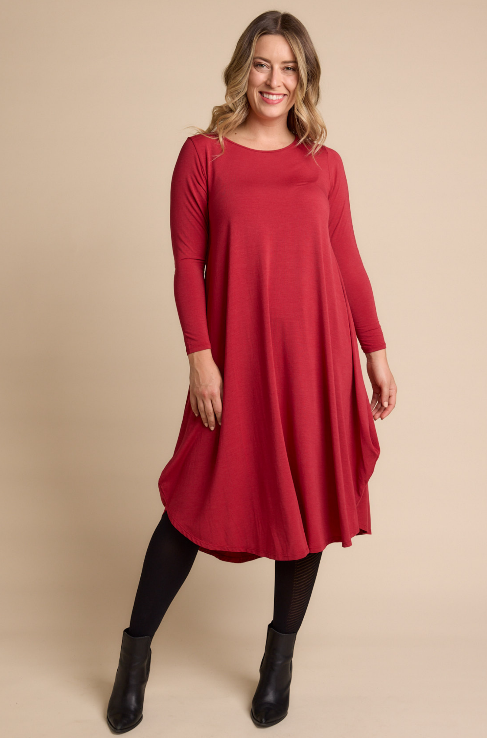 Long Sleeve Tri Dress - Red Berry
