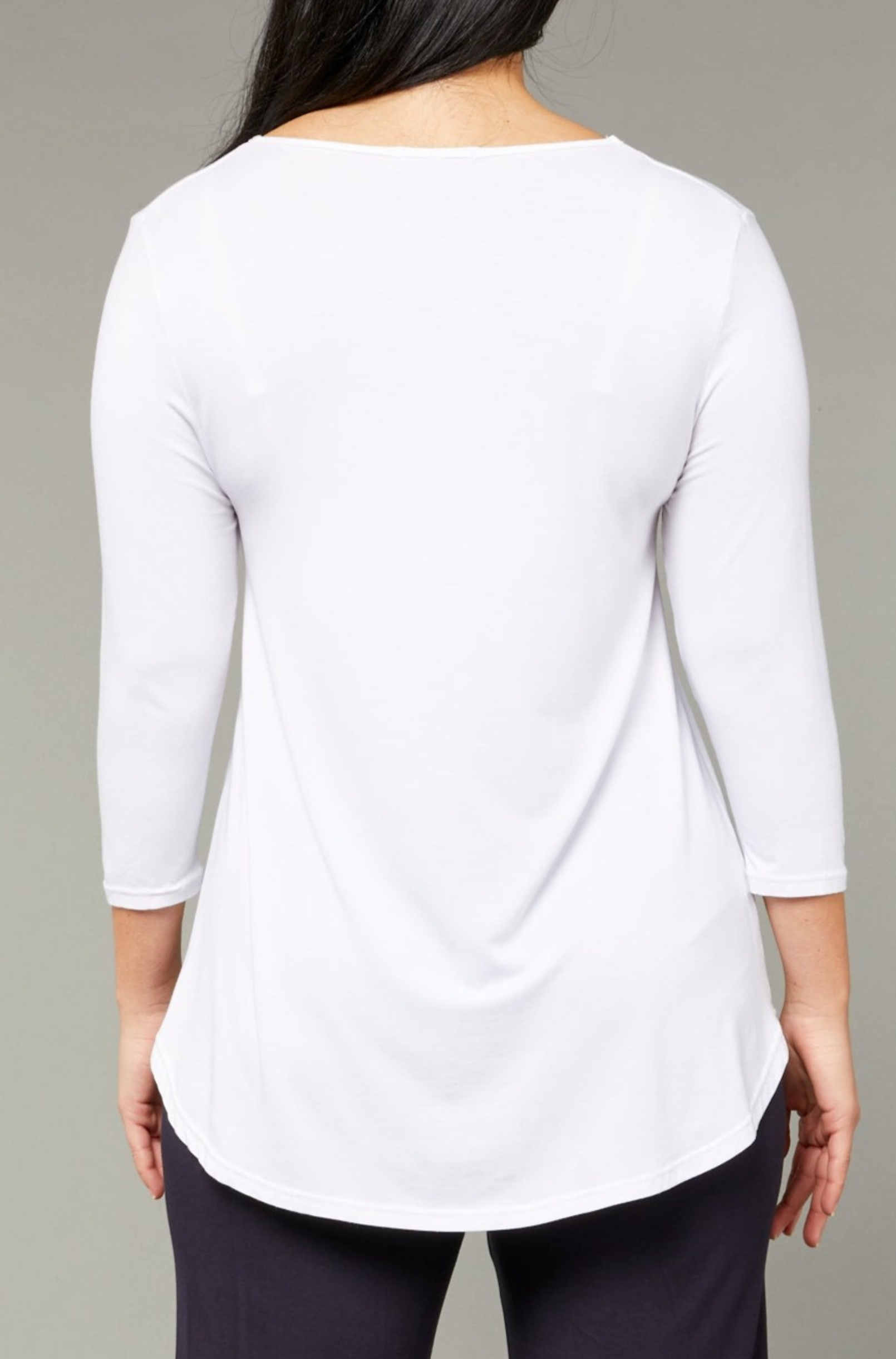3/4 Sleeve Scooped Hem - White