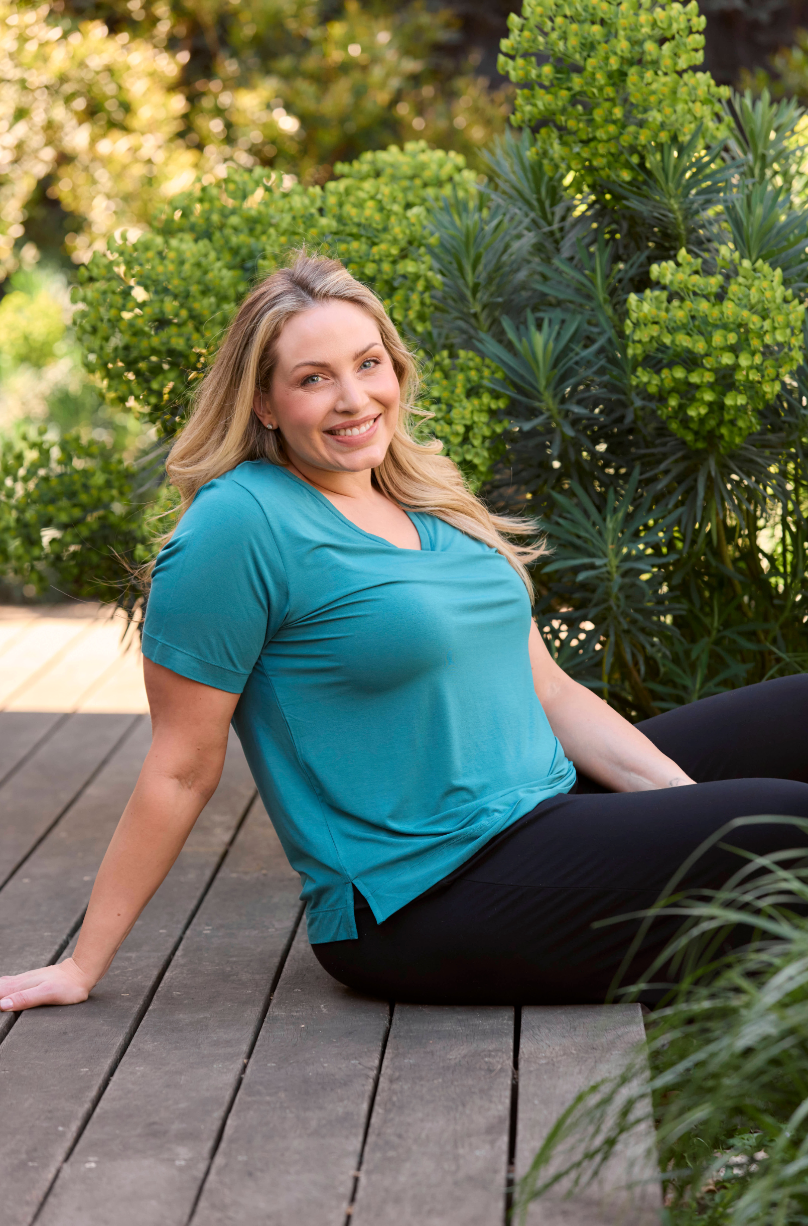 Ella V-Neck Tee - Peacock