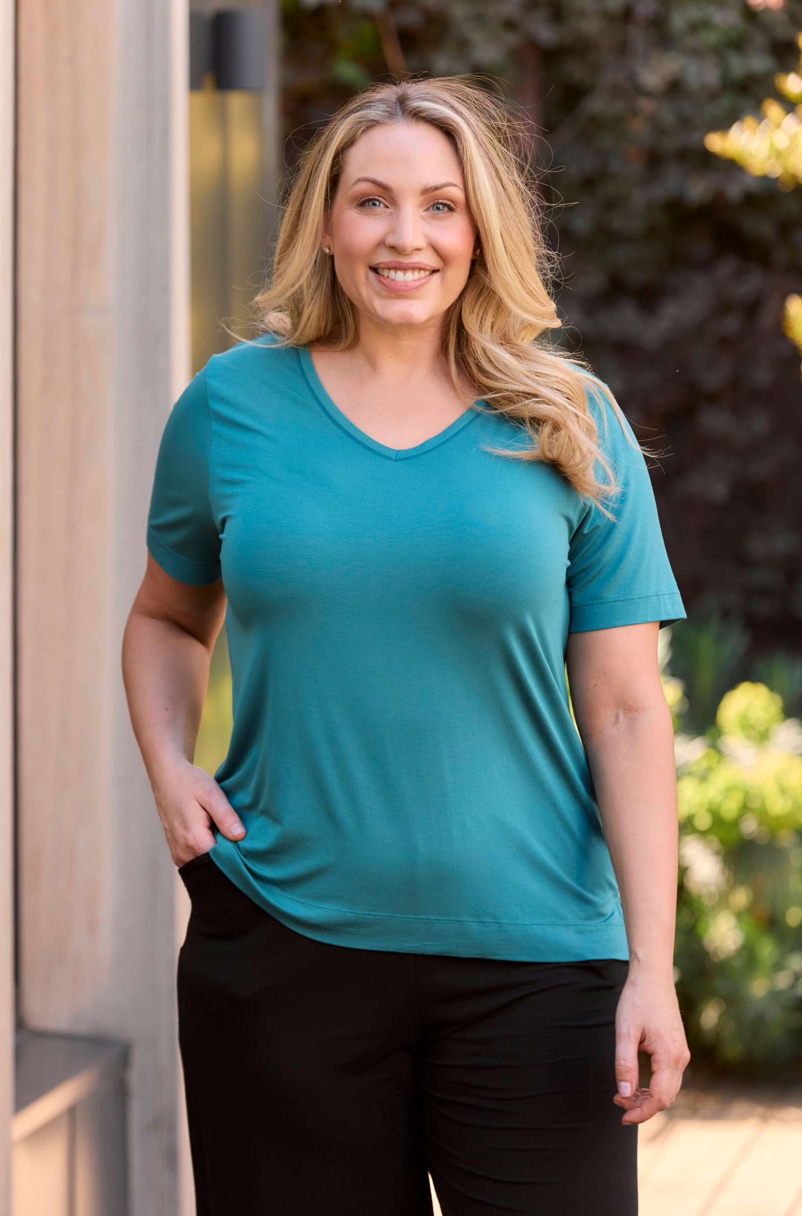 Ella V-Neck Tee - Peacock