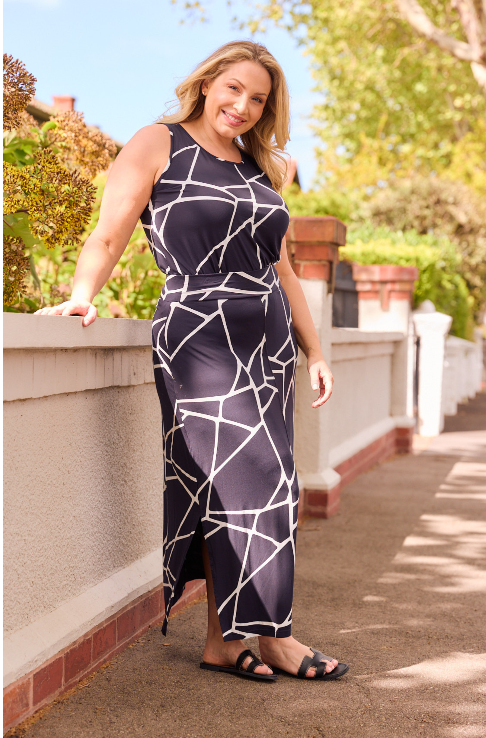 Long Panel Skirt - Navy Marble