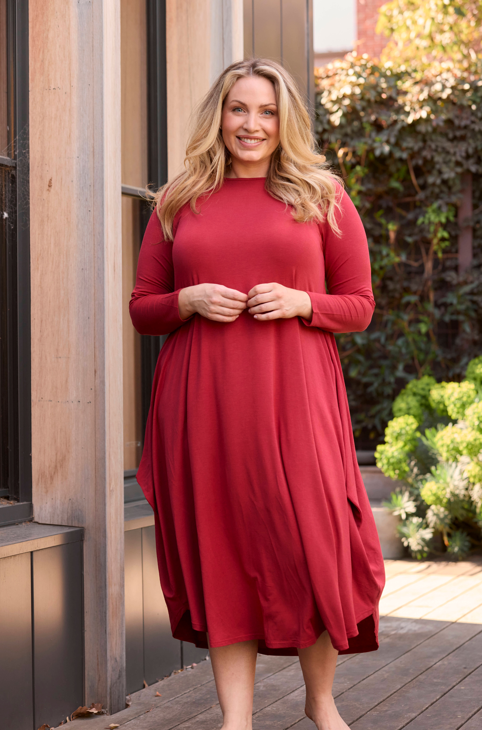 Long Sleeve Tri Dress - Red Berry