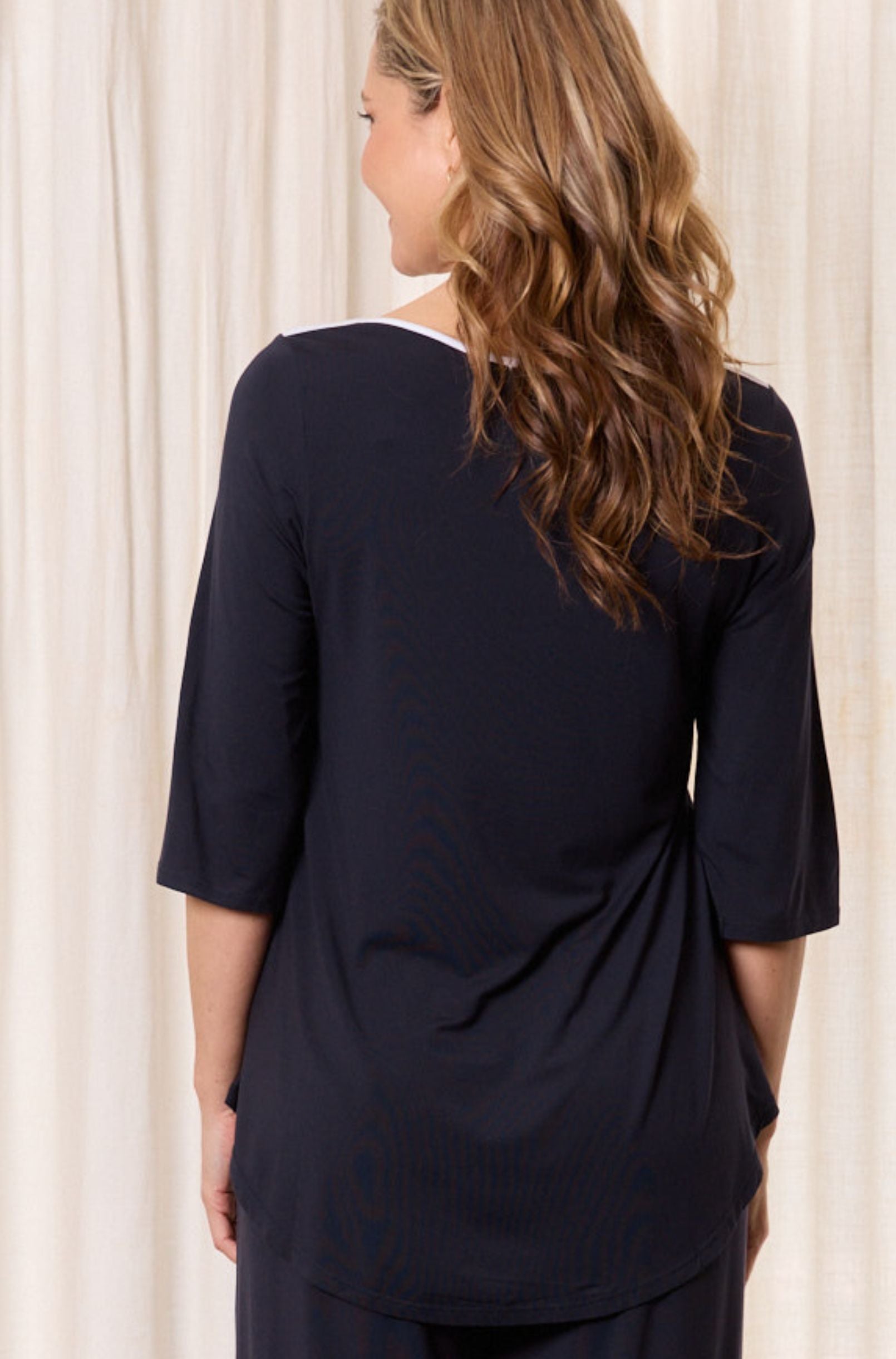 Tilly 3/4 Sleeve - French Navy White Trim