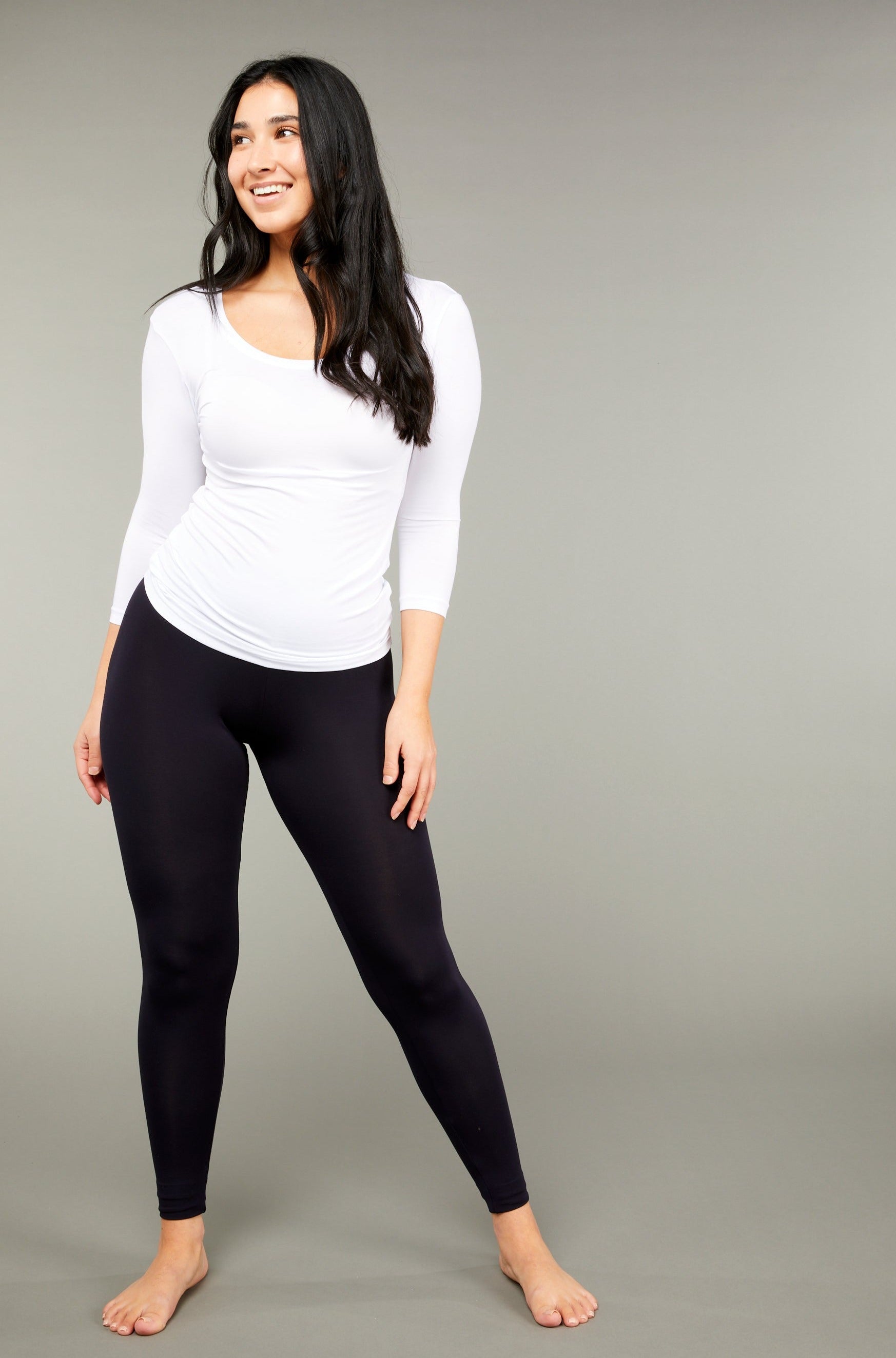 3/4 Sleeve Scoop White