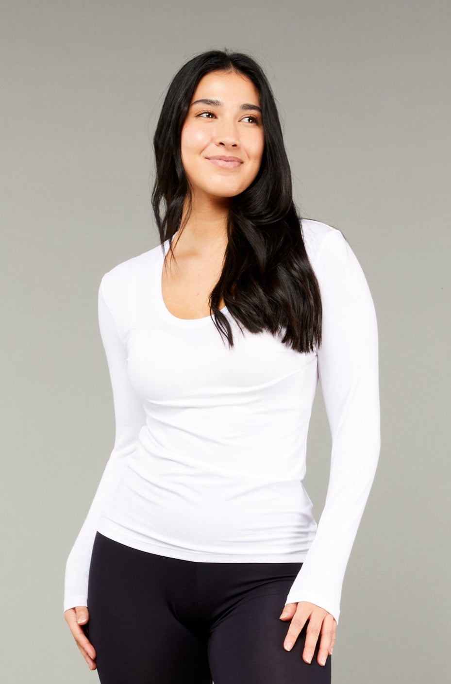 Scoop Neck Long Sleeve White