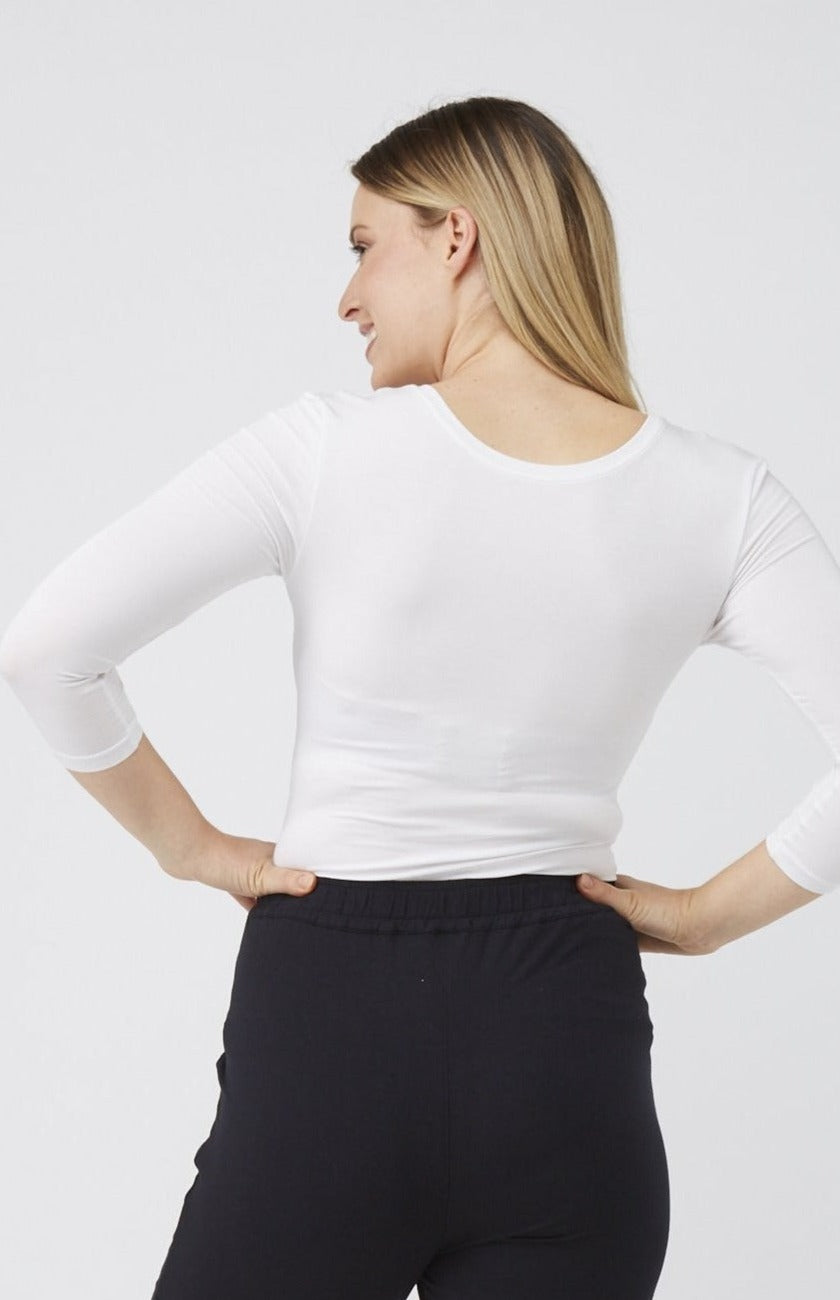 3/4 Sleeve Scoop White