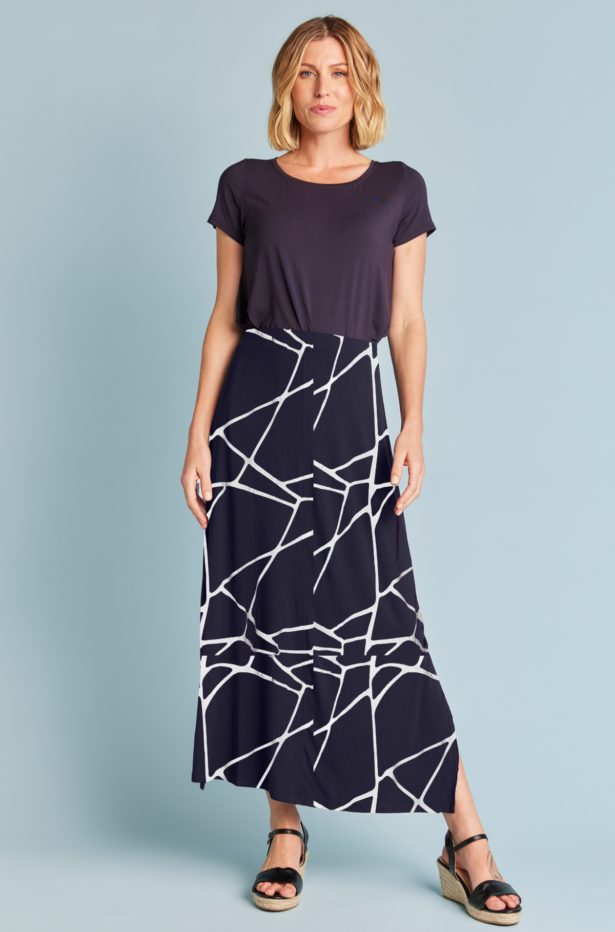 Long Panel Skirt - Navy Marble