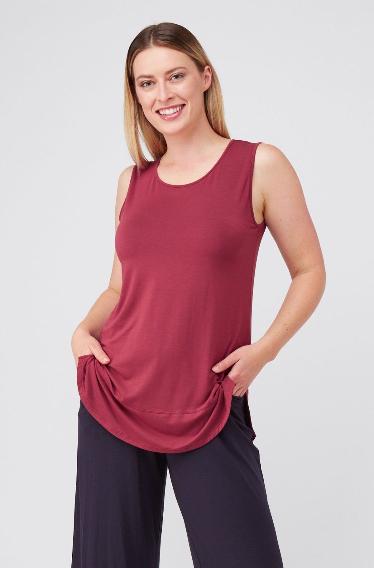 Split Hem Tank Sample - Sangria