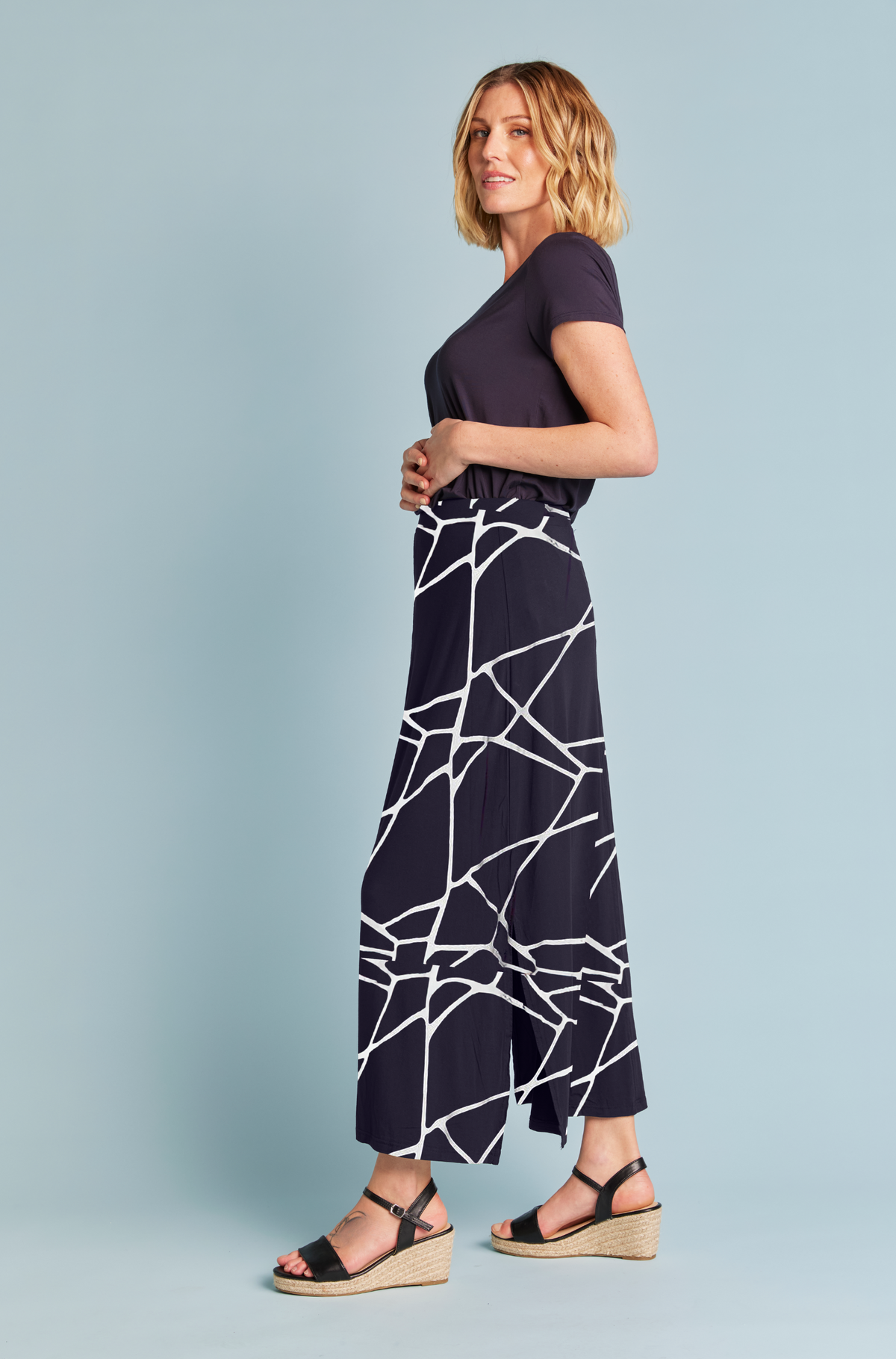 Long Panel Skirt - Navy Marble