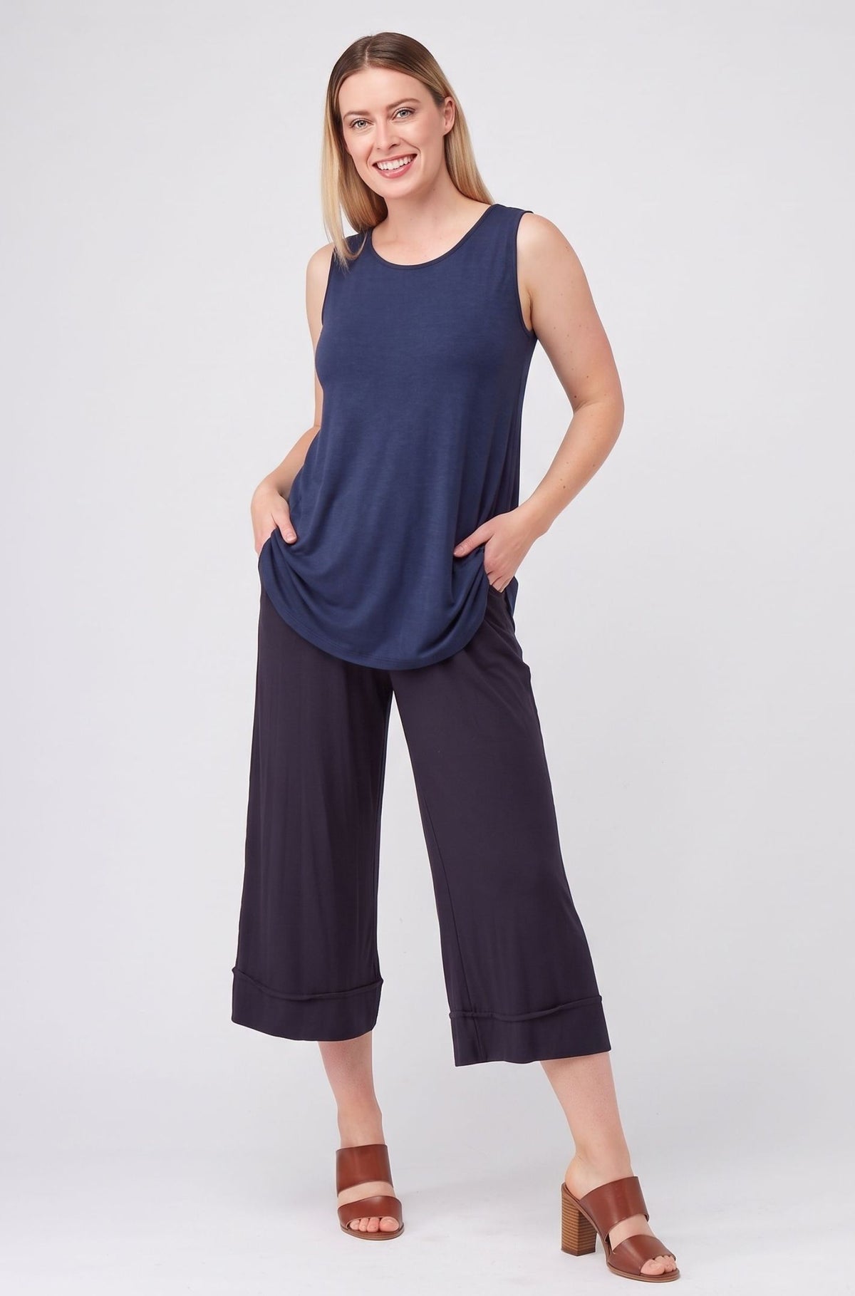 Split Hem Tank Sample - Denim Eclipse