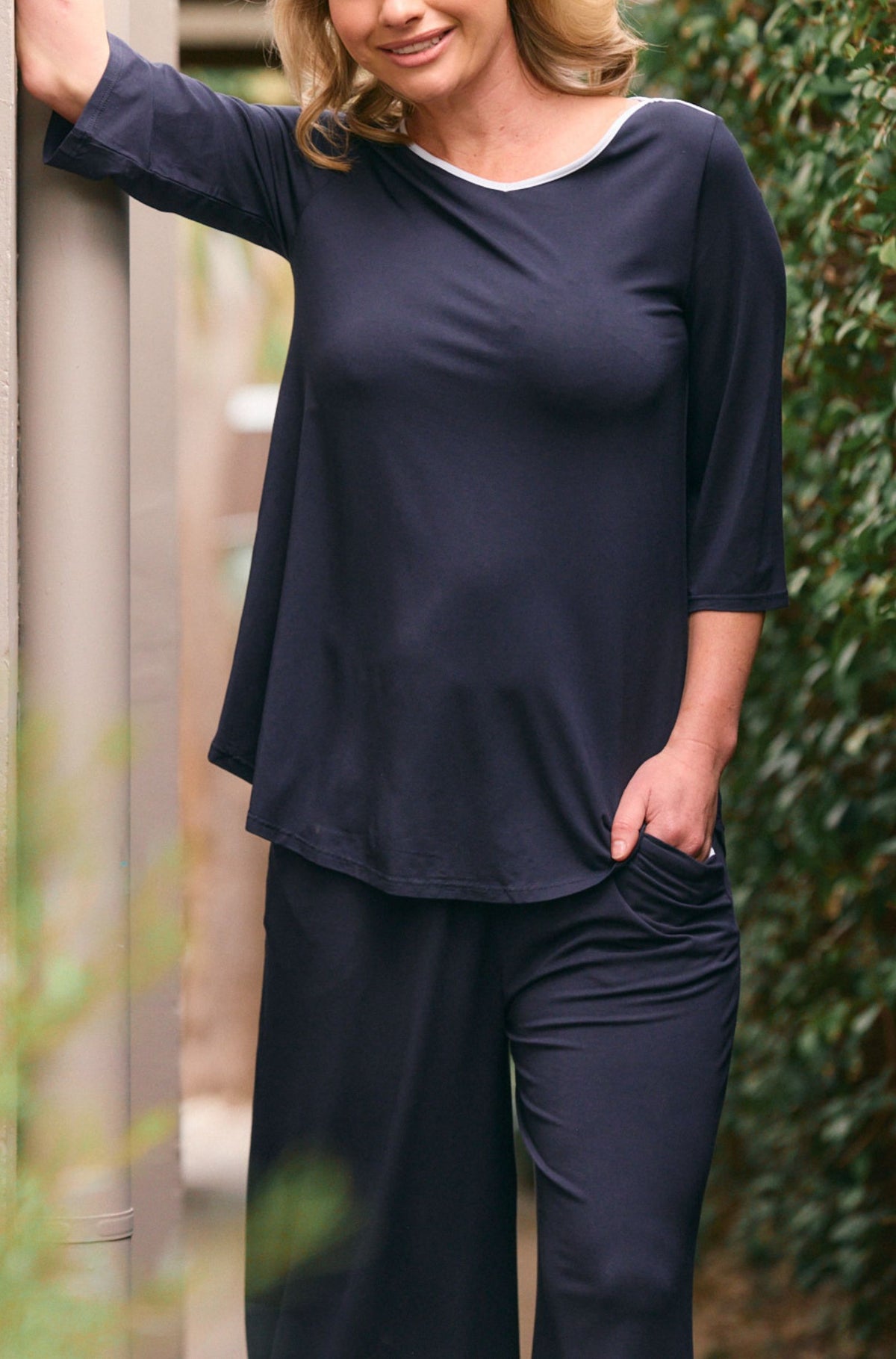 Tilly 3/4 Sleeve Sample - French Navy White Trim
