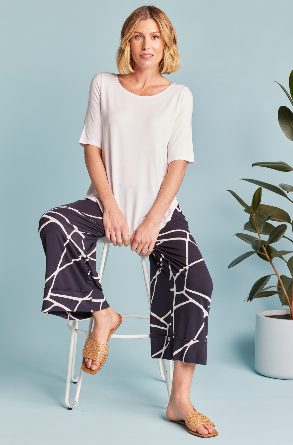 Culotte Resort Pant - Navy Marble