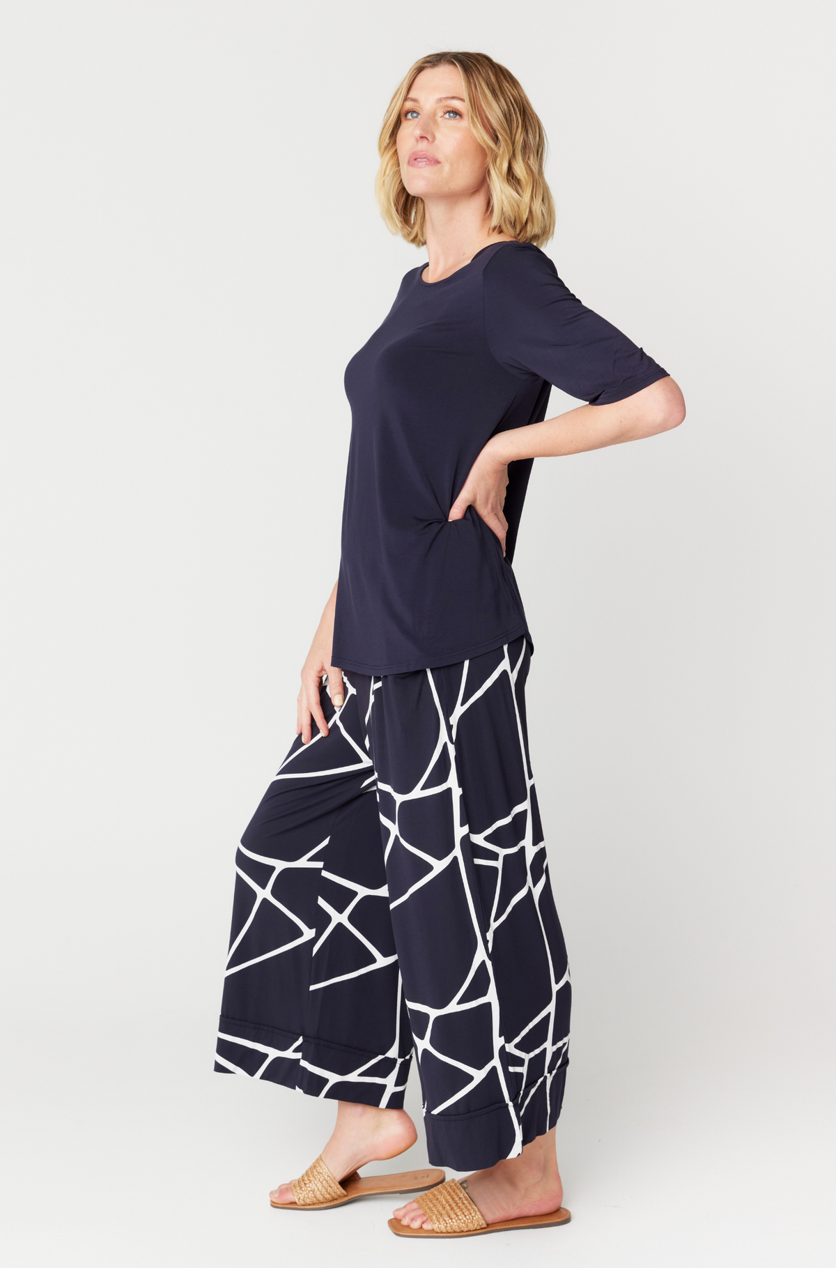 Culotte Resort Pant - Navy Marble