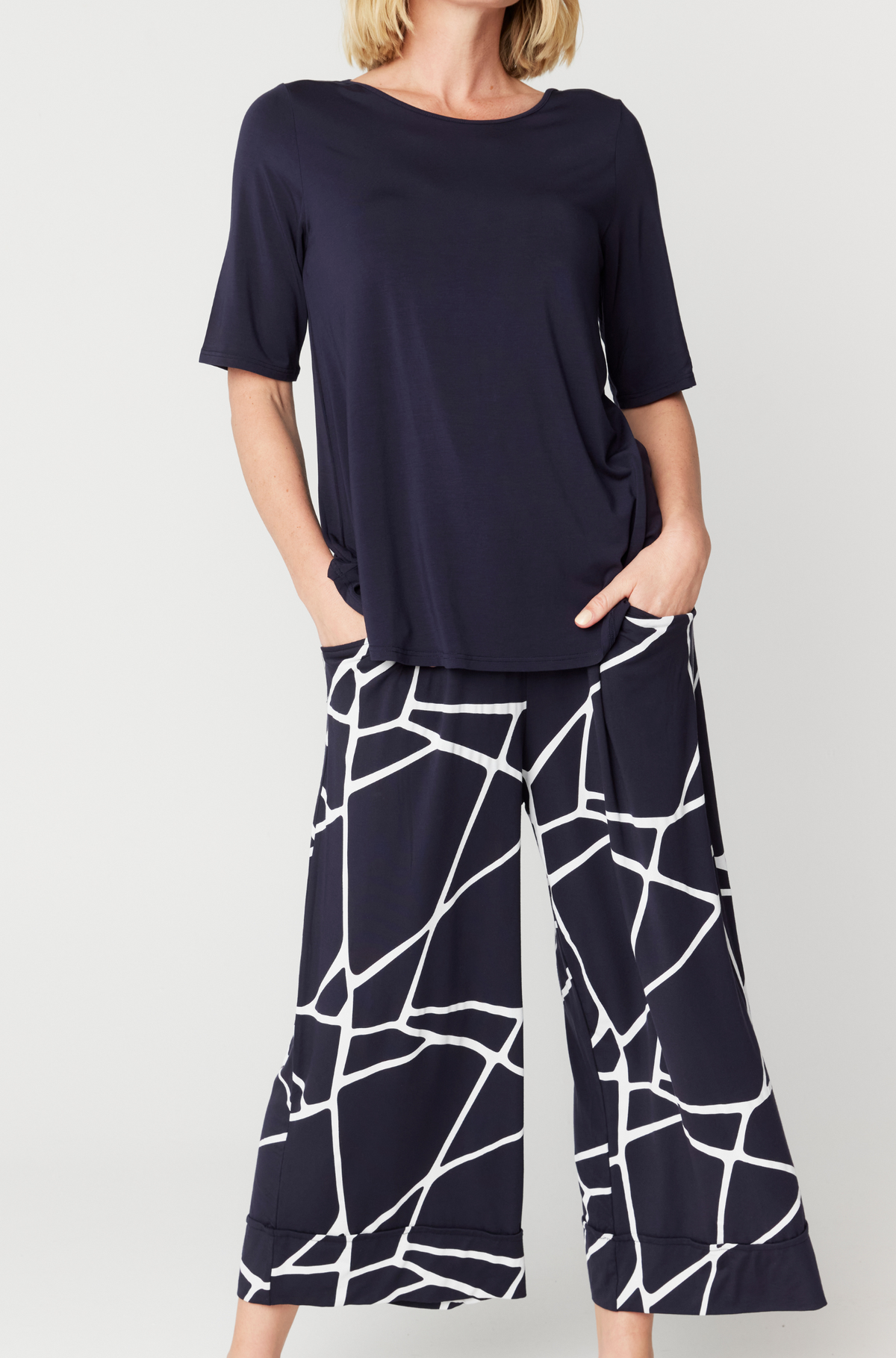 Culotte Resort Pant - Navy Marble