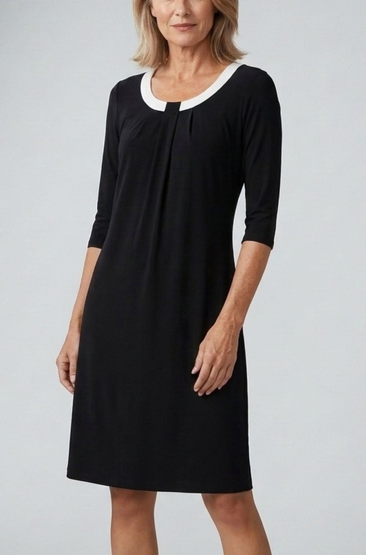 5th Ave 3/4 Sleeve Dress - Black-Ivory