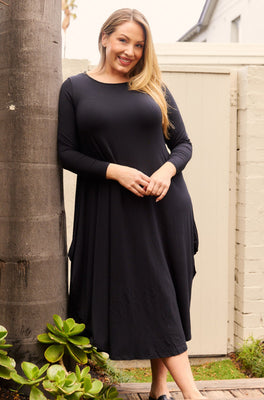 Long Sleeve Tri Dress Sample - Black