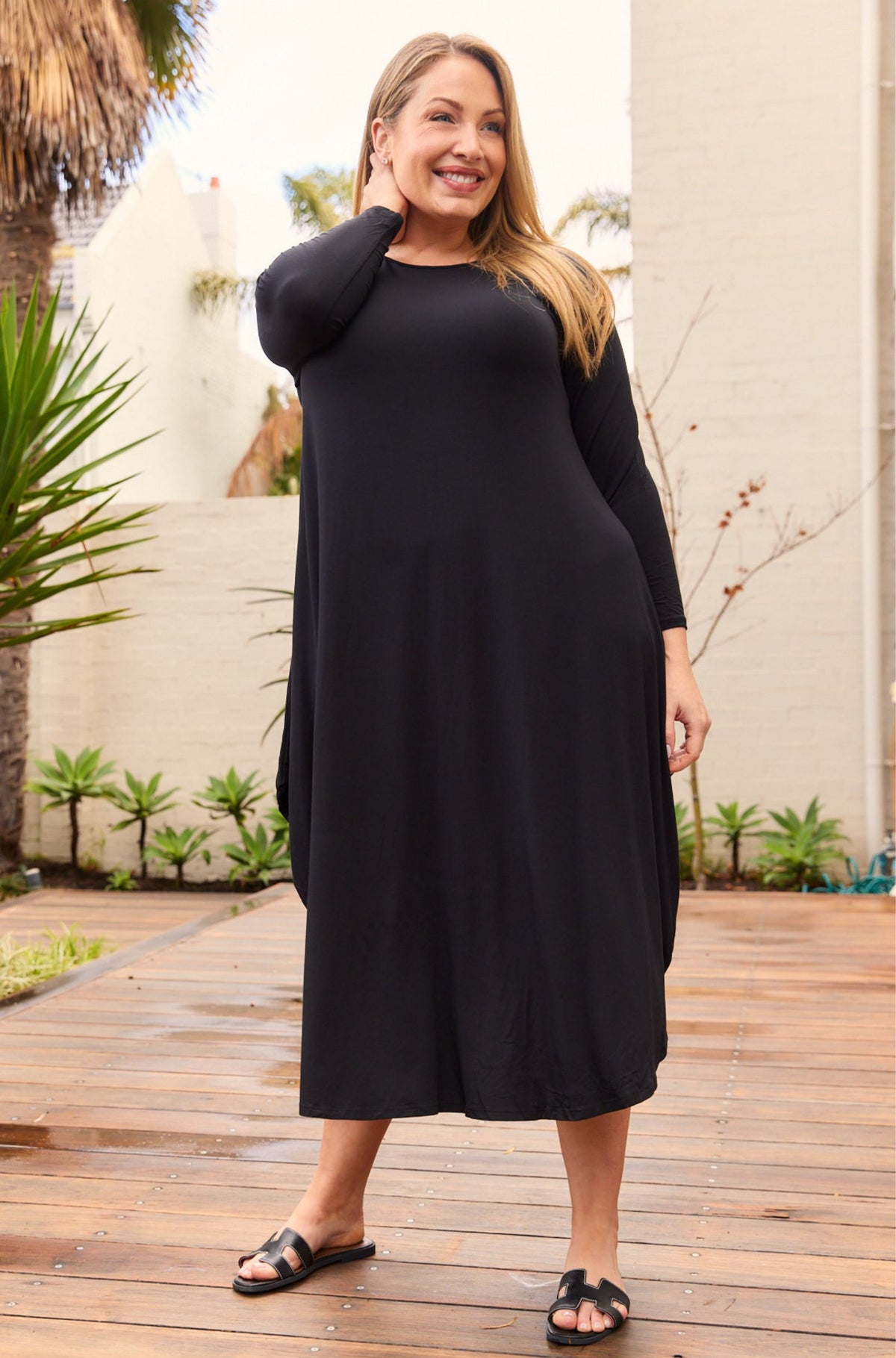Long Sleeve Tri Dress - Black