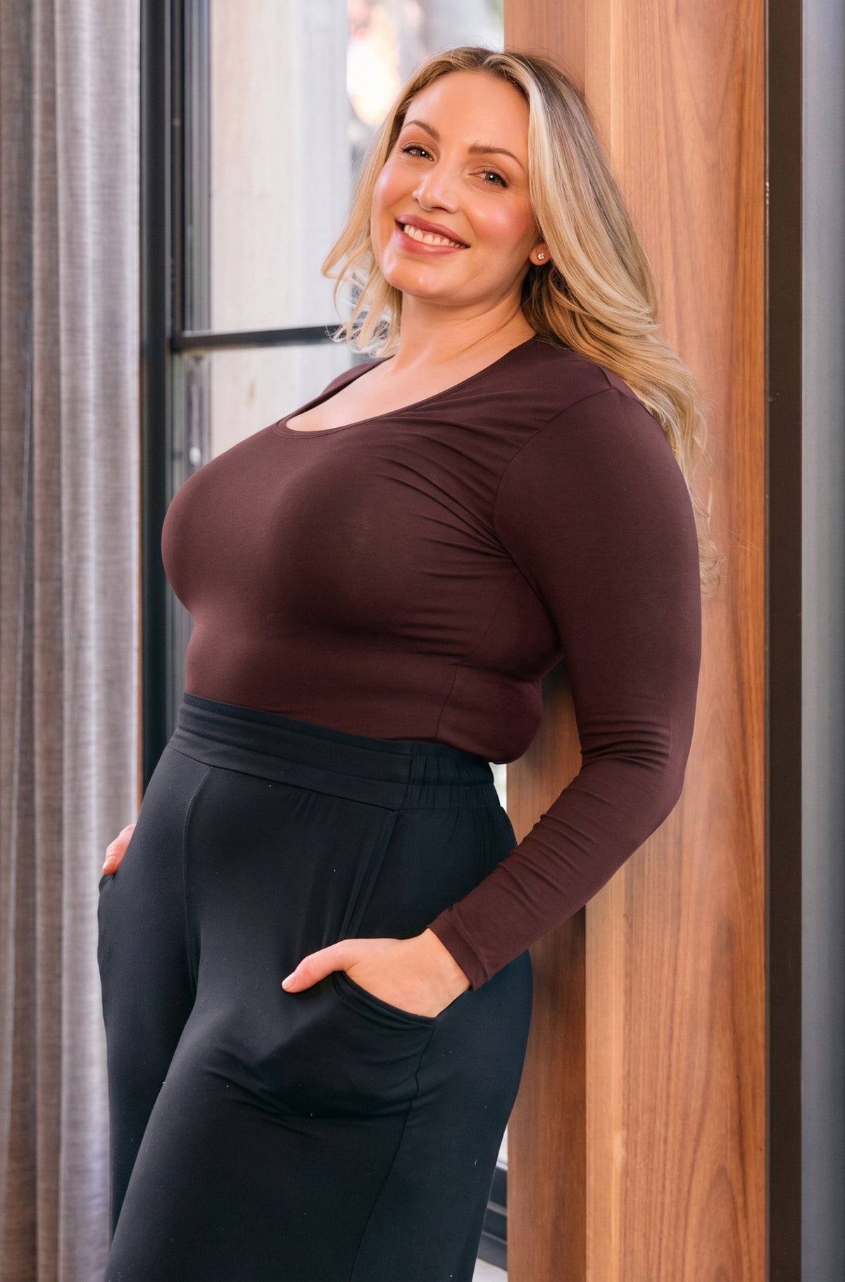 Scoop Neck Long Sleeve - Bordeaux