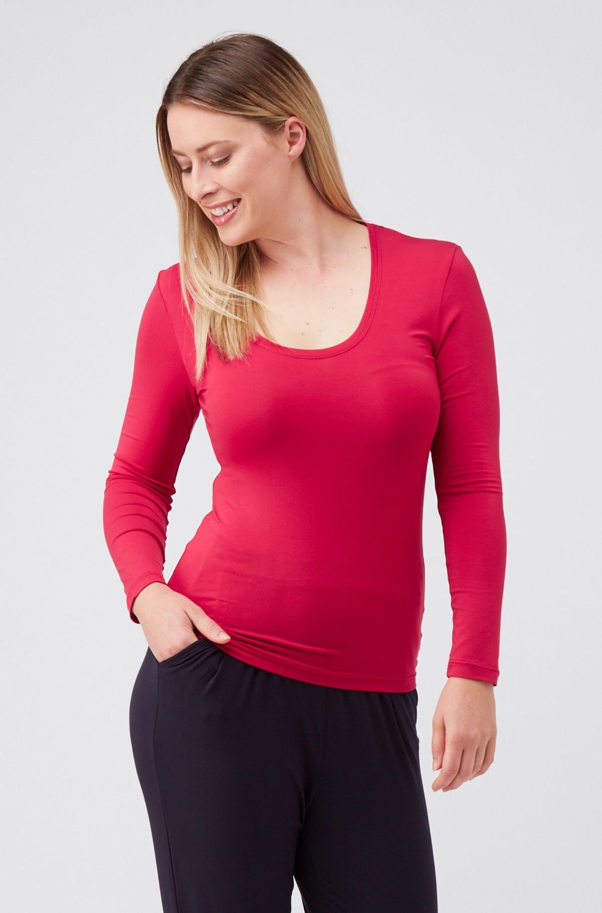 Scoop Neck Long Sleeve Sample - Crimson
