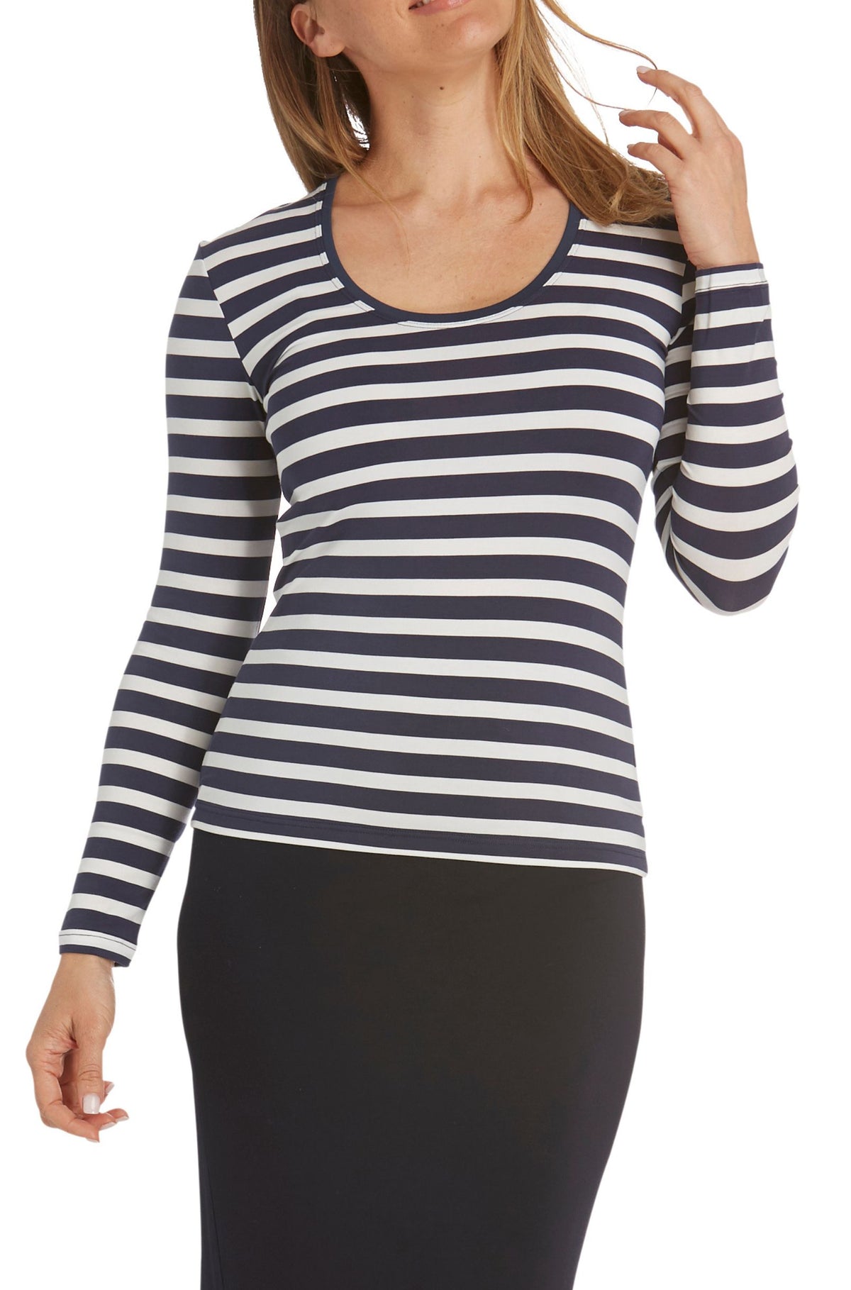 Scoop Neck Long Sleeve Sample - Nautical Stripe