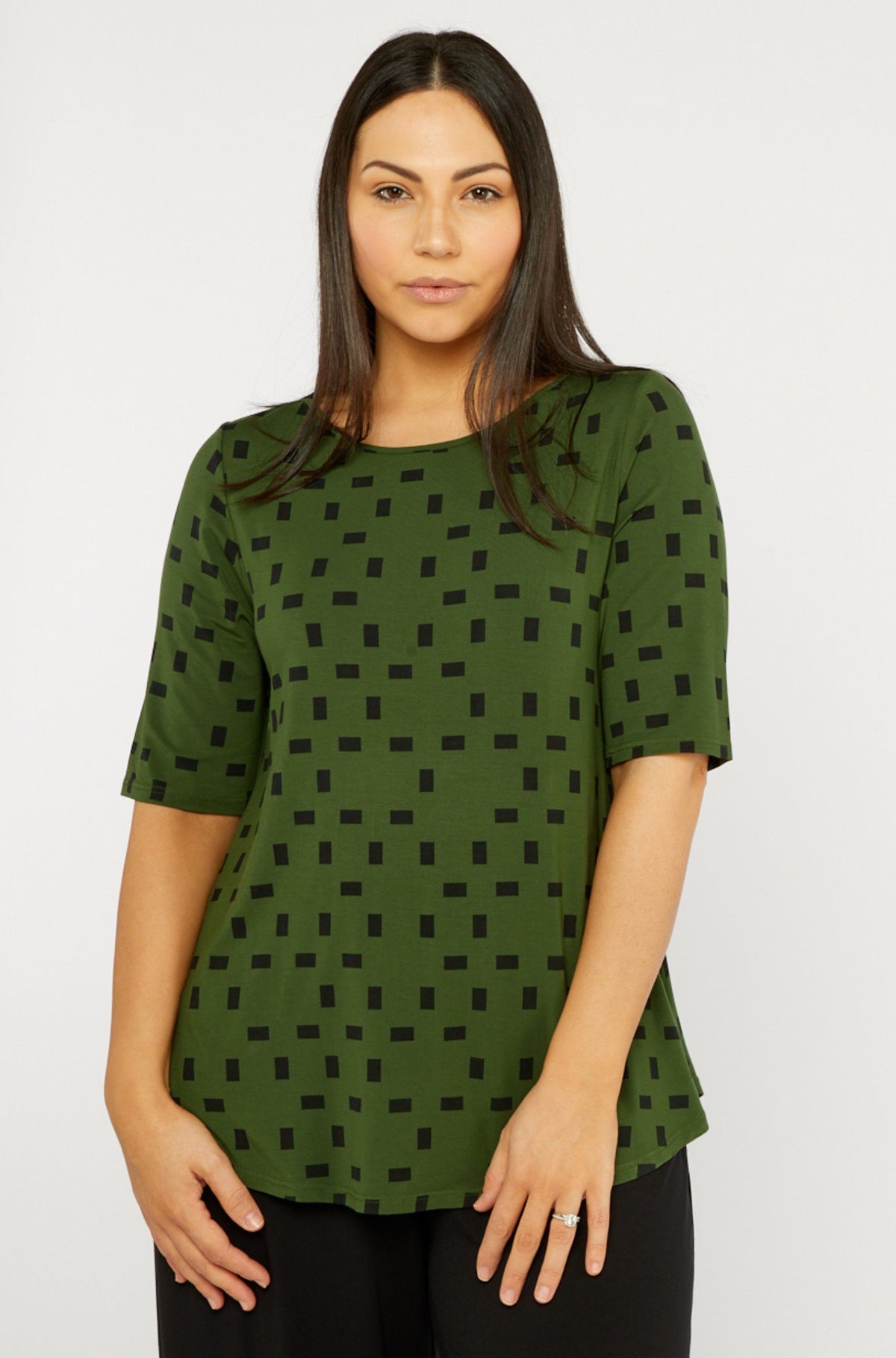 Elbow Swing Tee Sample | Moss Print
