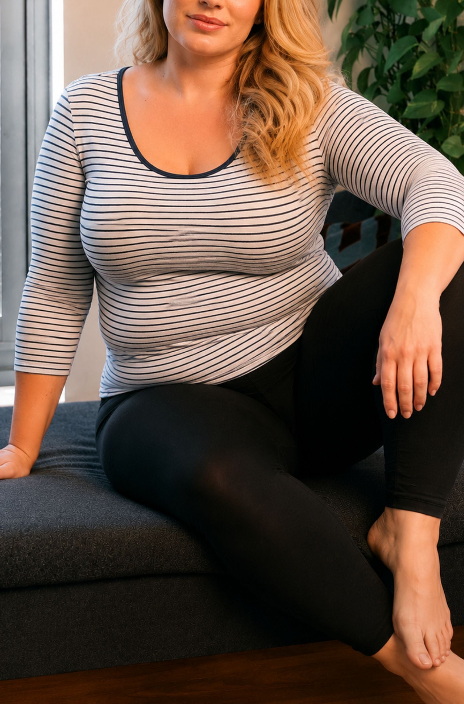3/4 Sleeve Scoop - Pinstripe