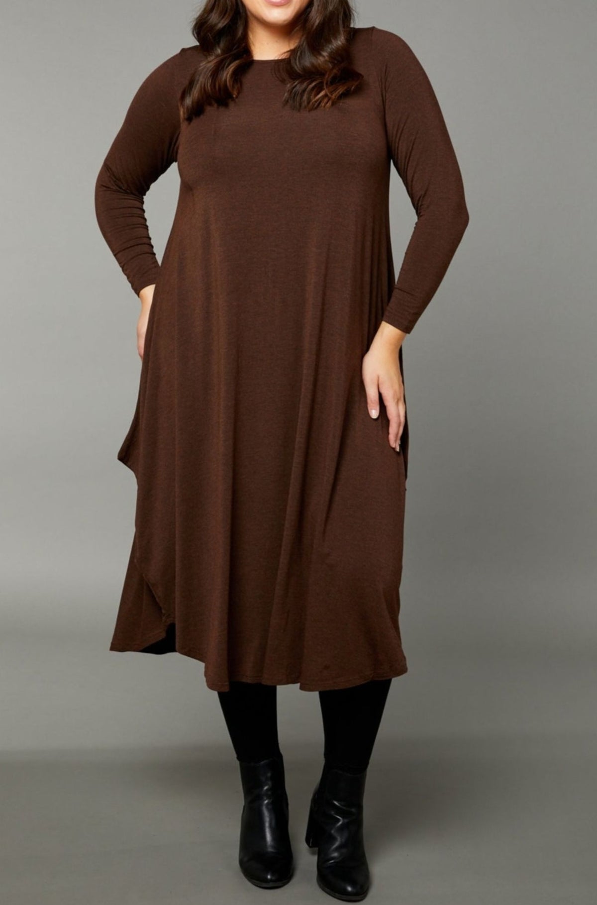 Long Sleeve Tri Dress - Chocolate