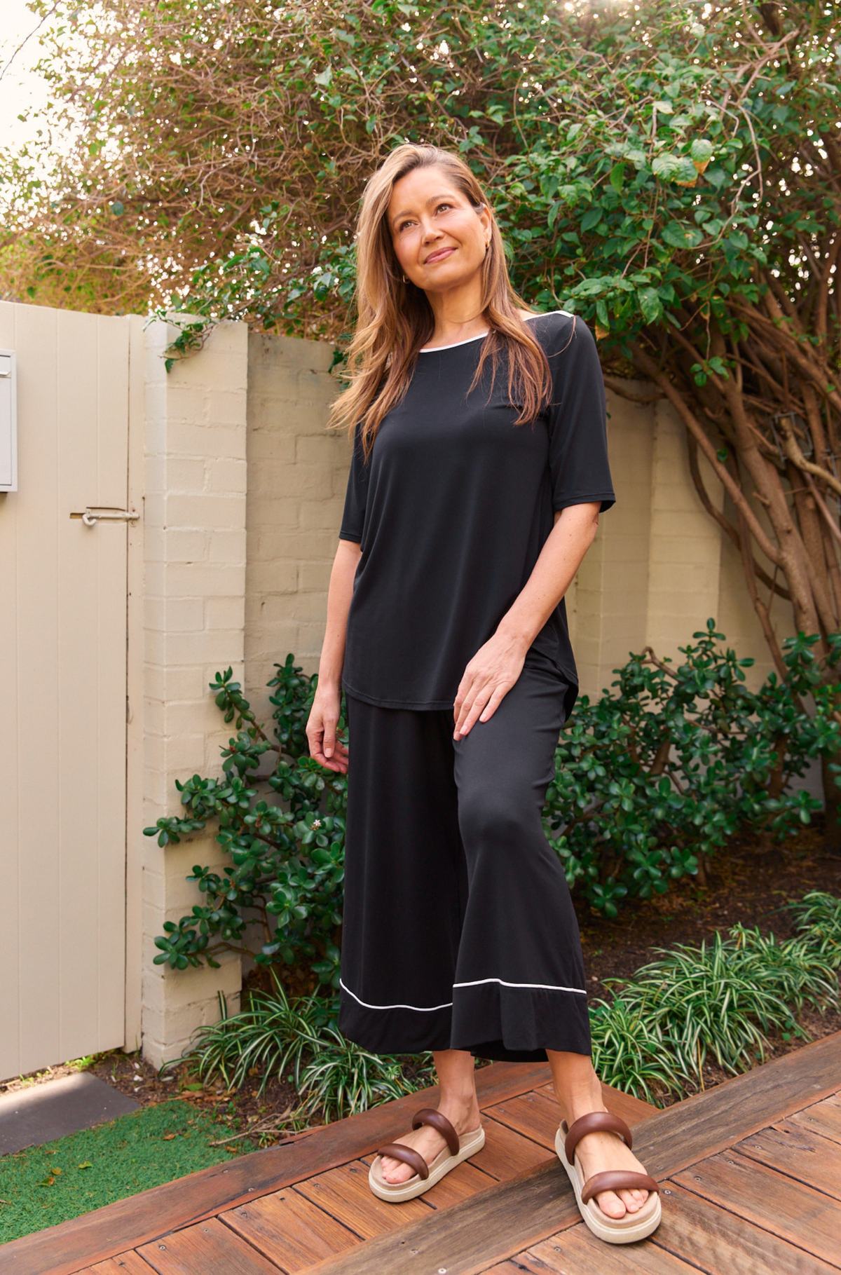 Culotte Resort Pant - Black-White Trim
