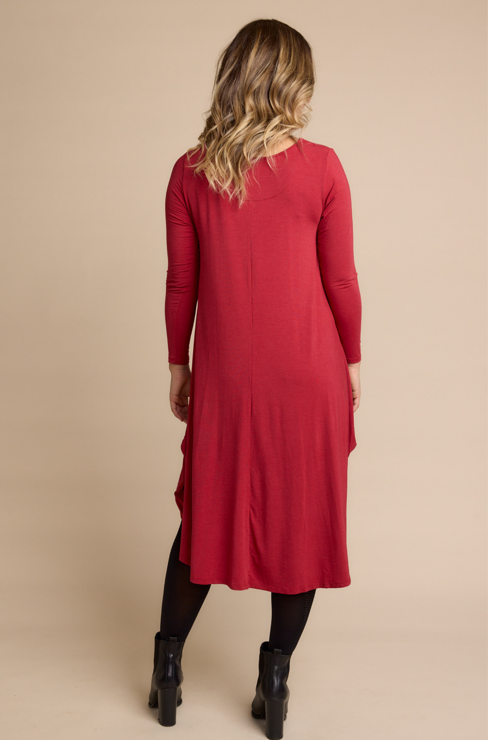 Long Sleeve Tri Dress - Red Berry
