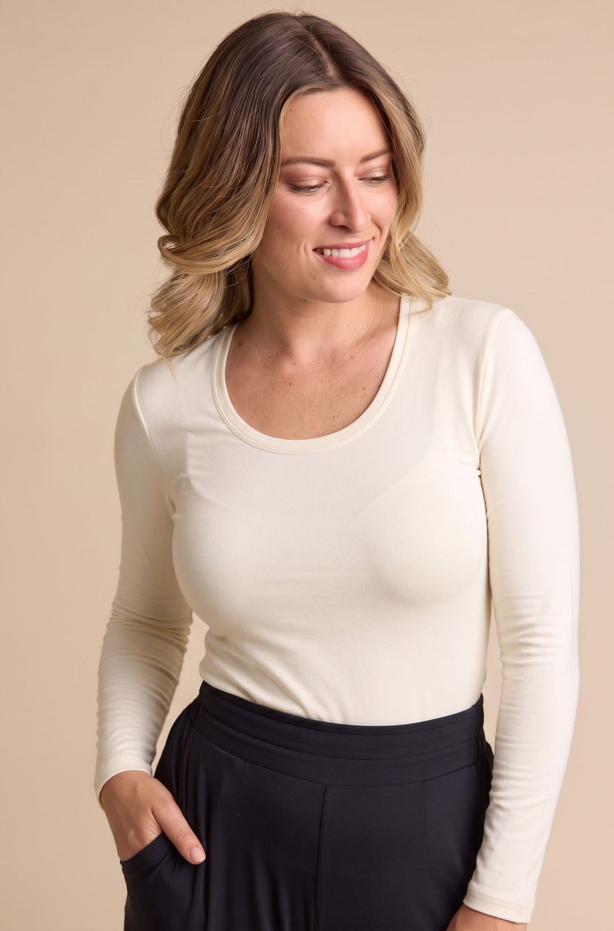 Scoop Neck Long Sleeve Sample - Ivory