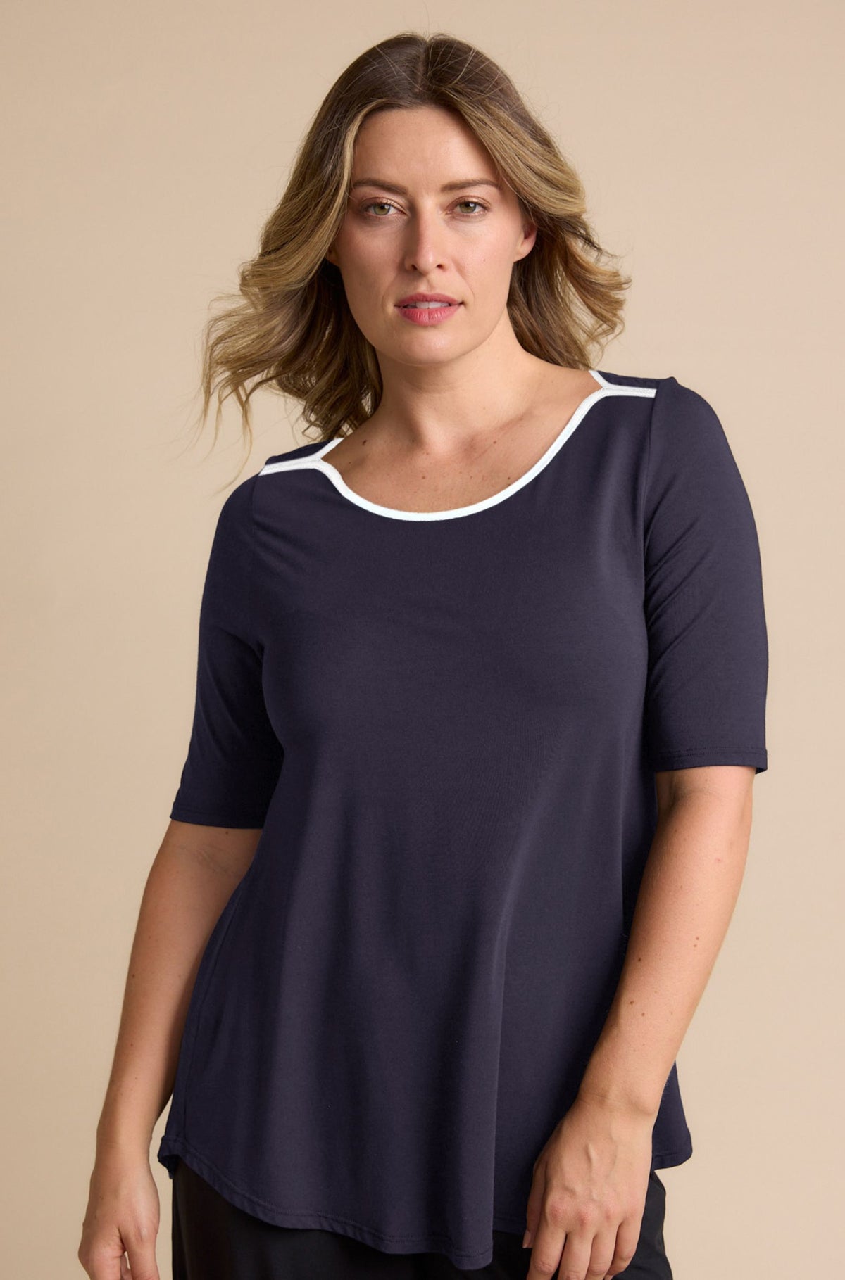Elbow Swing Tee Sample | French Navy White Trim