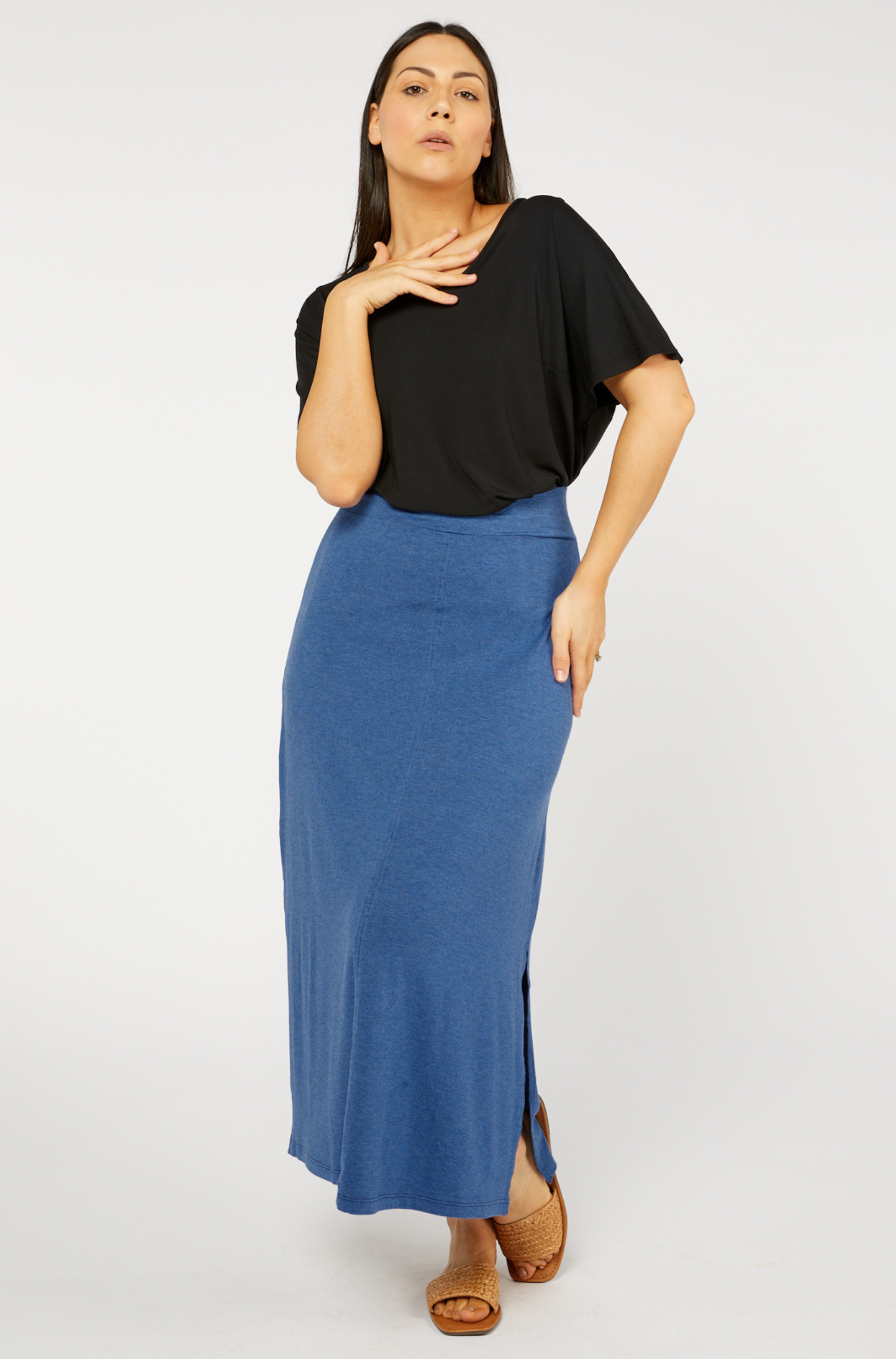 Long Panel Skirt Denim
