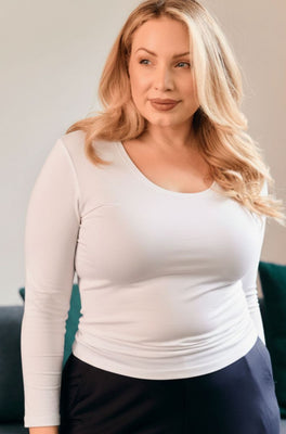 Scoop Neck Long Sleeve - White