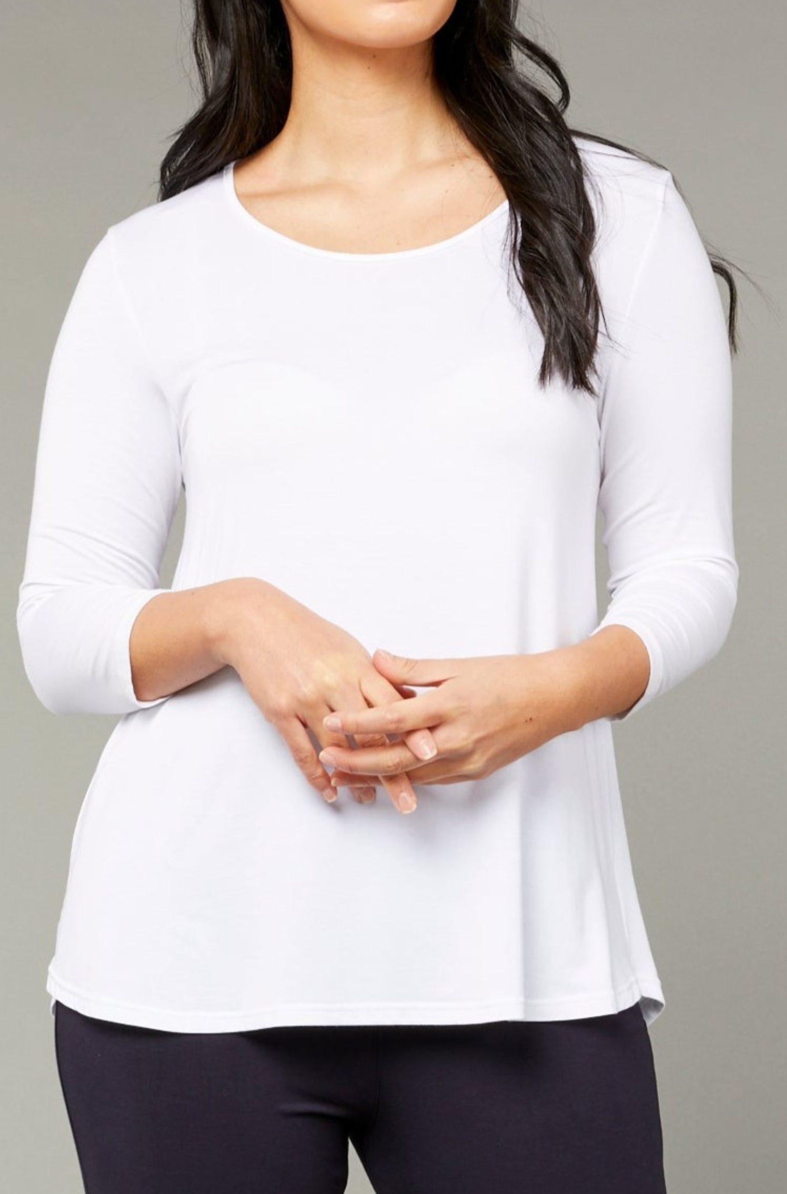3/4 Sleeve Scooped Hem - White