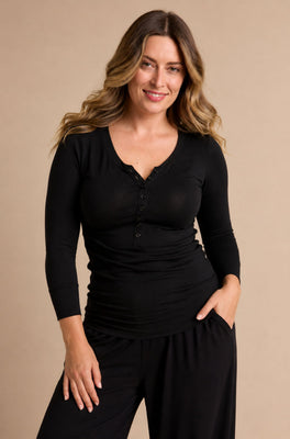 3/4 Sleeve Henley - Black