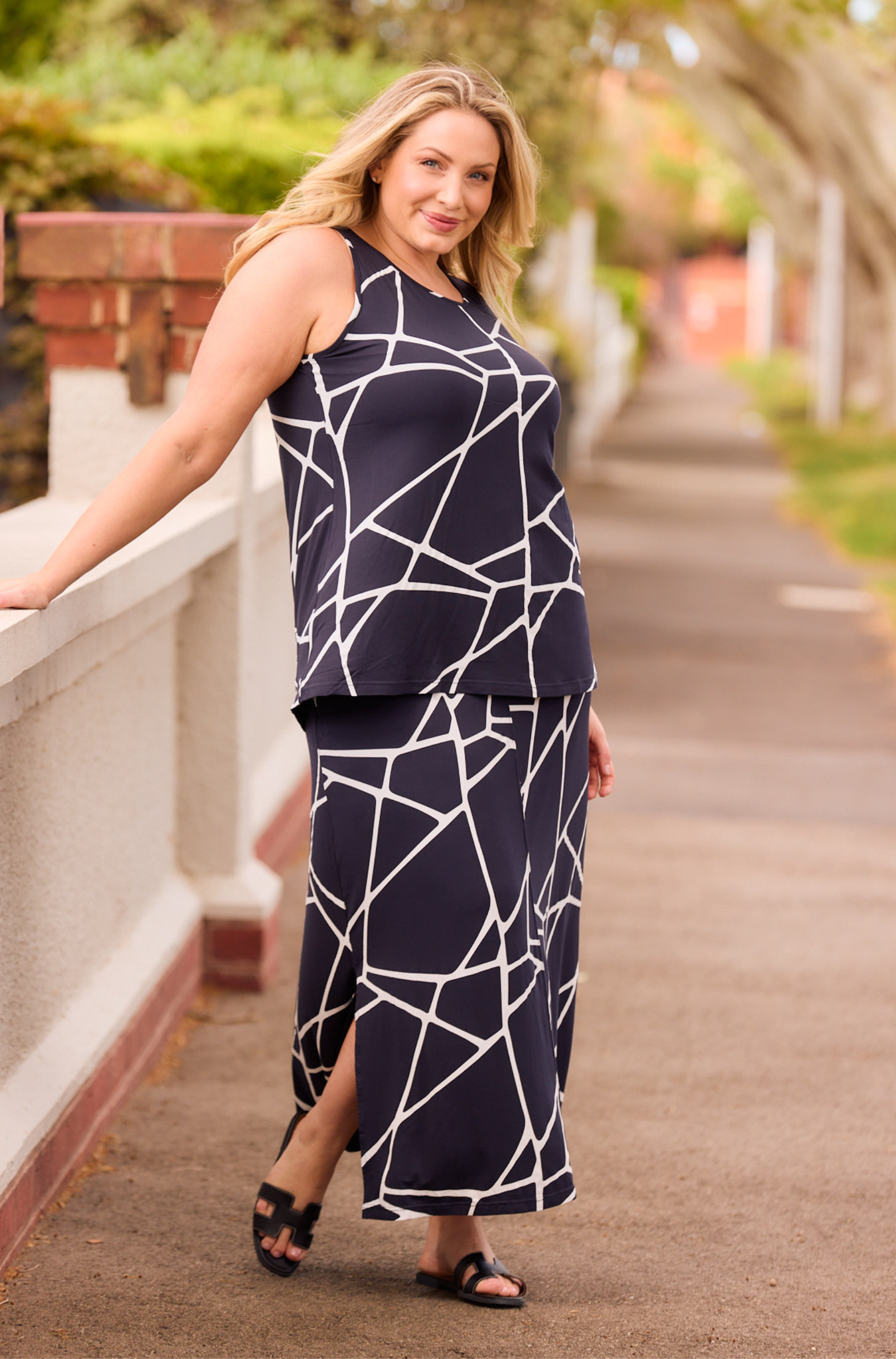 Long Panel Skirt - Navy Marble