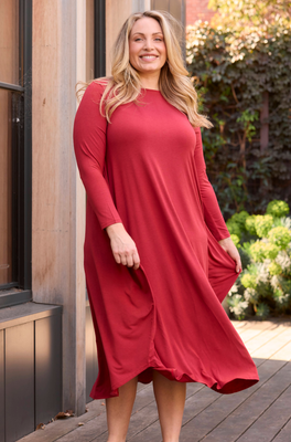 Long Sleeve Tri Dress - Red Berry