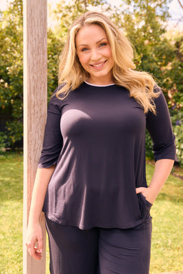 Tilly 3/4 Sleeve - French Navy White Trim