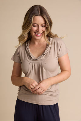 Cowl Neck Cap Tee - Latte