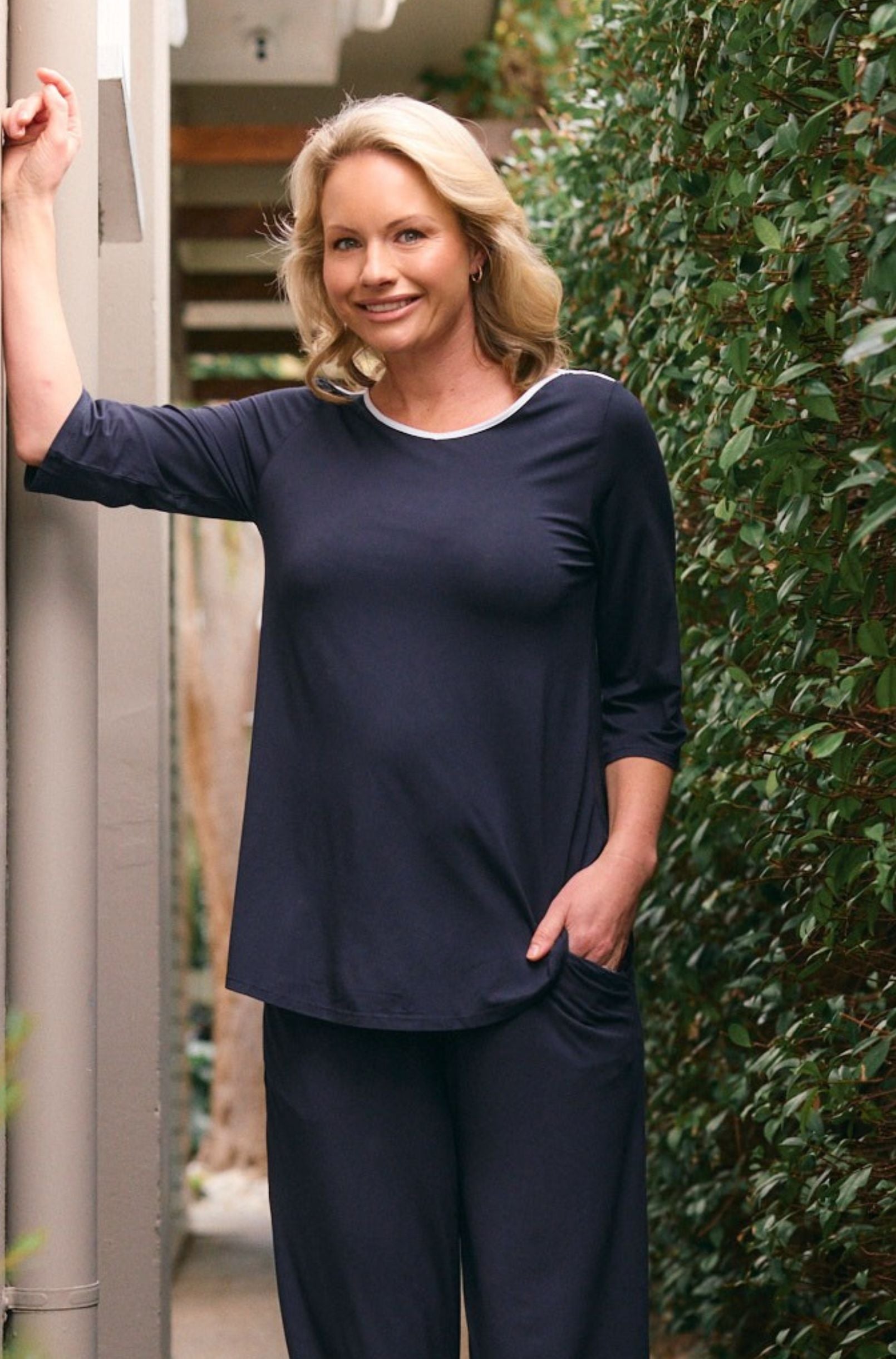 Tilly 3/4 Sleeve - French Navy White Trim