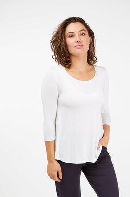 3/4 Sleeve Scooped Hem - White