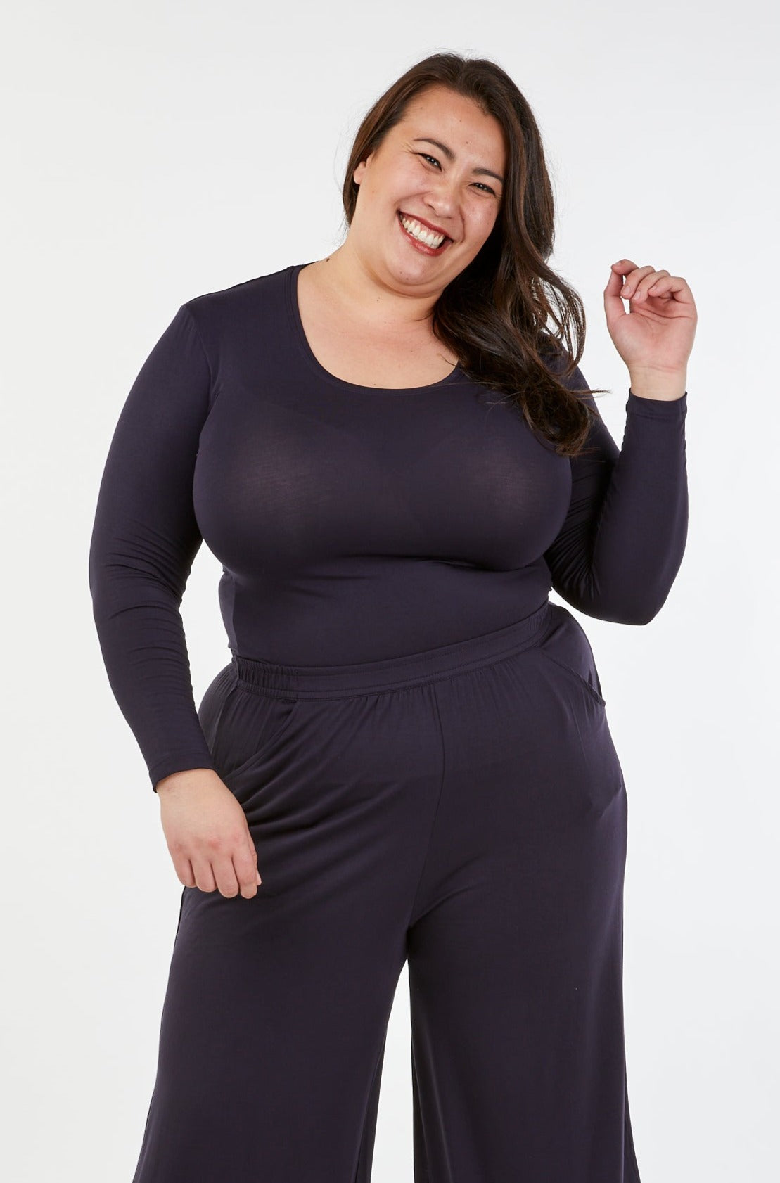 Scoop Neck Long Sleeve French Navy