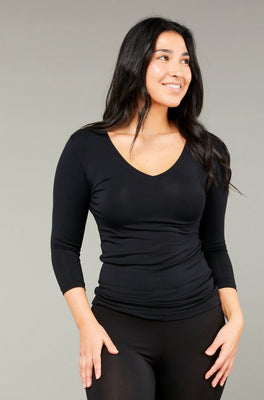 V-Neck 3/4 Sleeve - Black