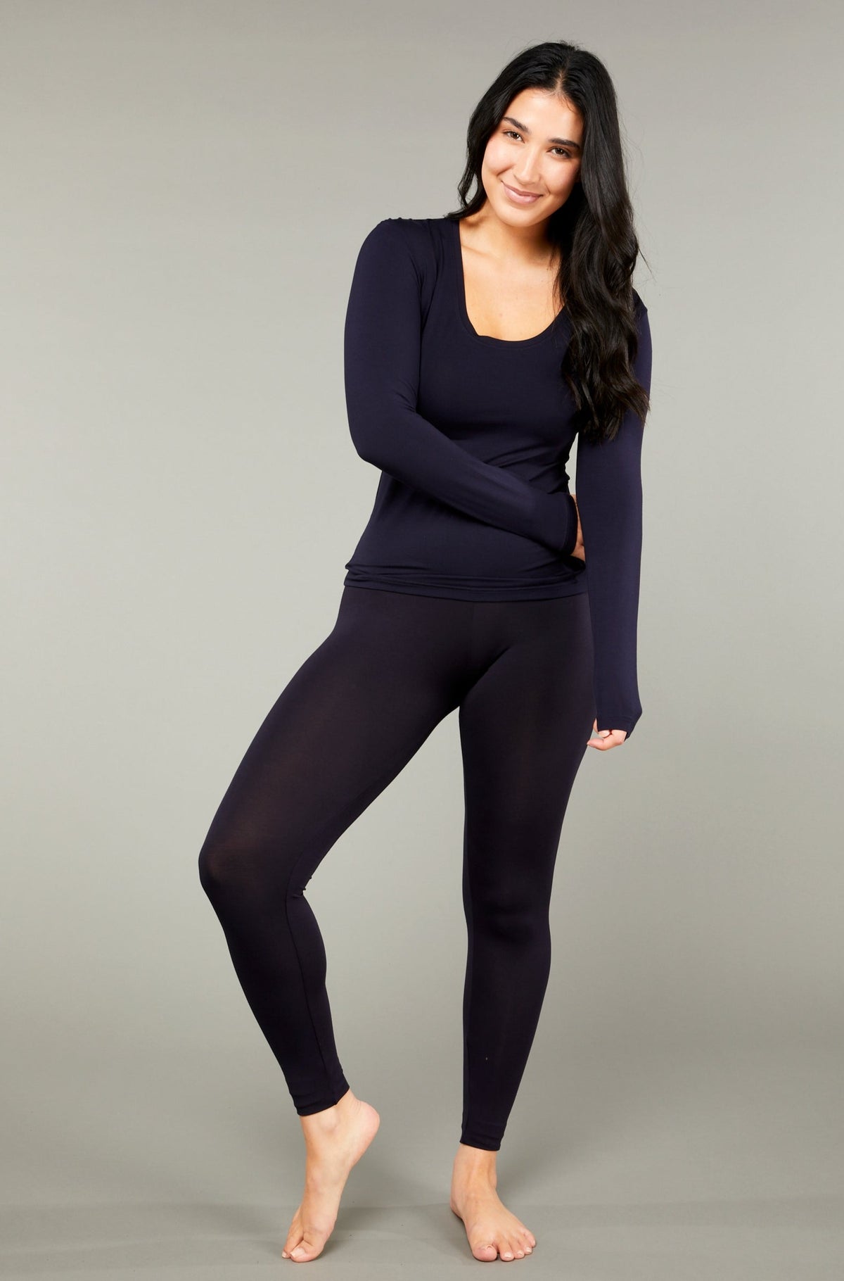 Scoop Neck Long Sleeve French Navy