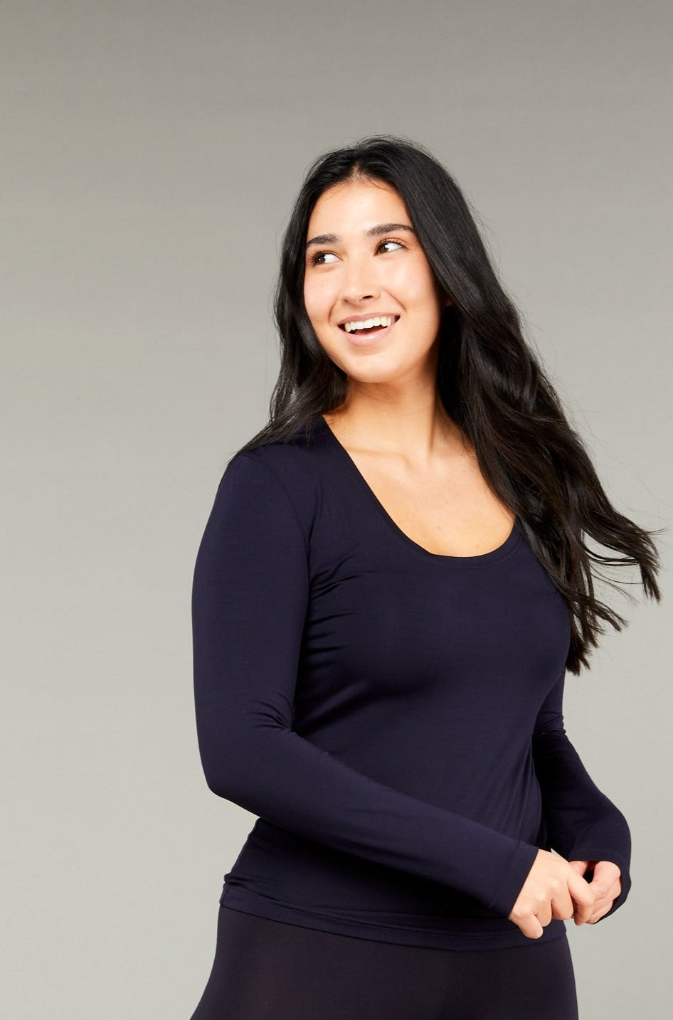 Scoop Neck Long Sleeve French Navy