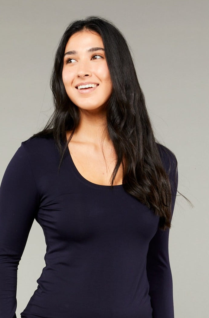 Scoop Neck Long Sleeve French Navy