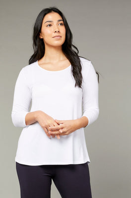 3/4 Sleeve Scooped Hem - White