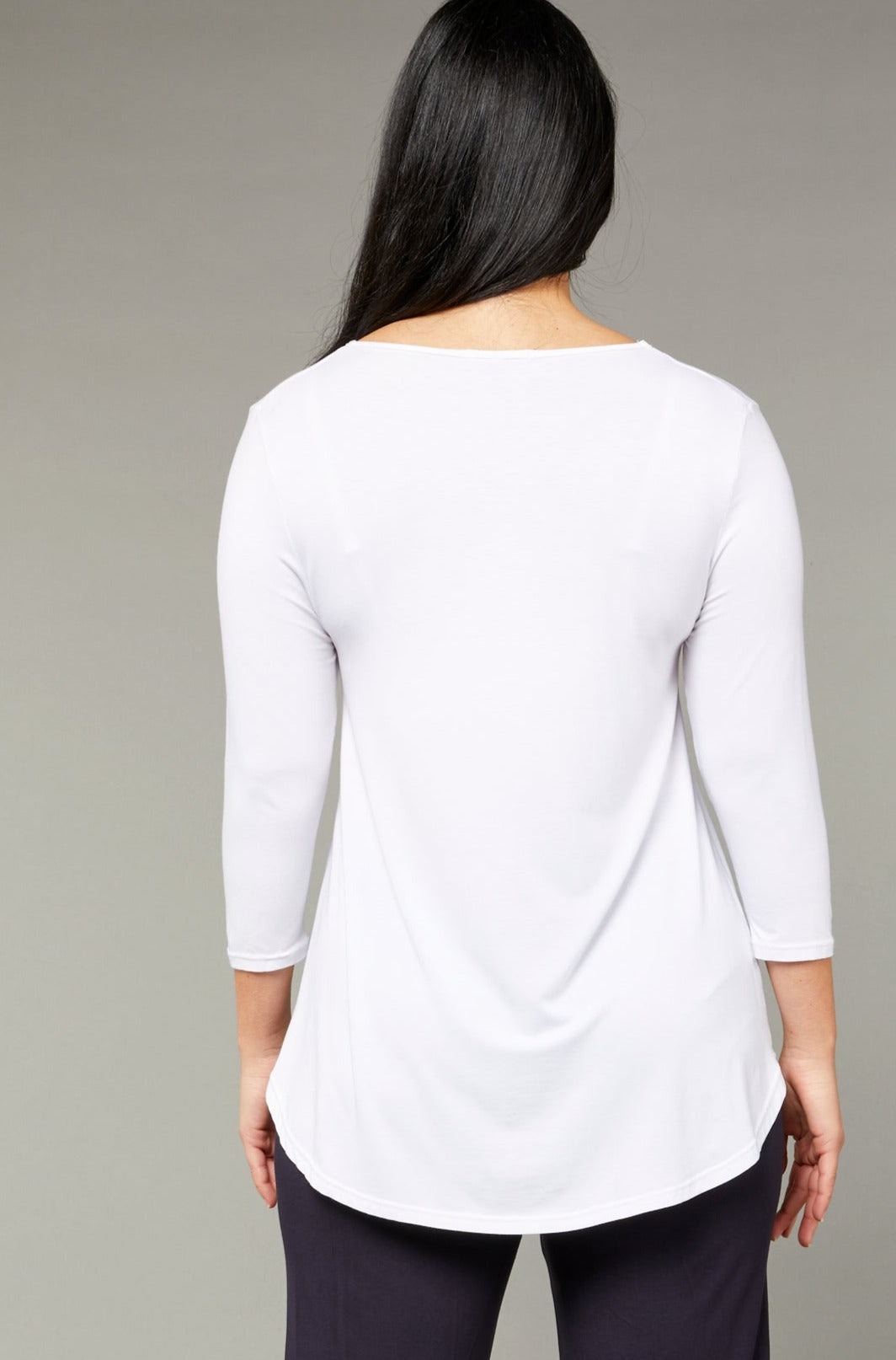 3/4 Sleeve Scooped Hem White