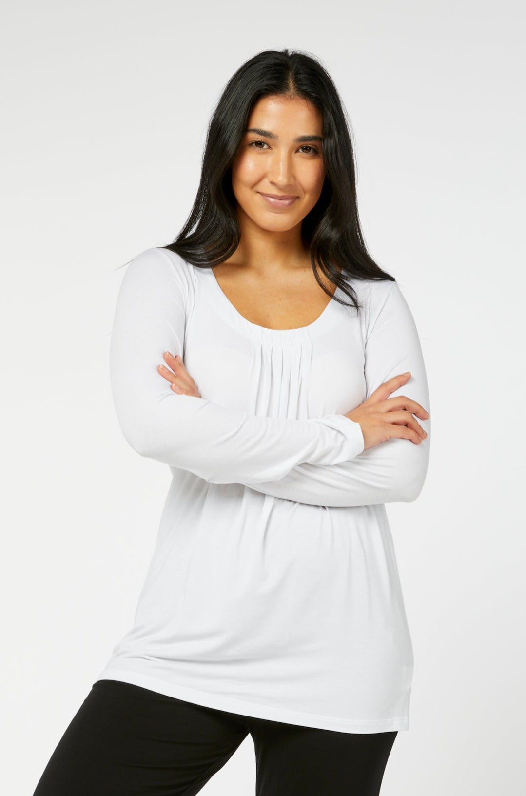 Pintuck Long Sleeve White