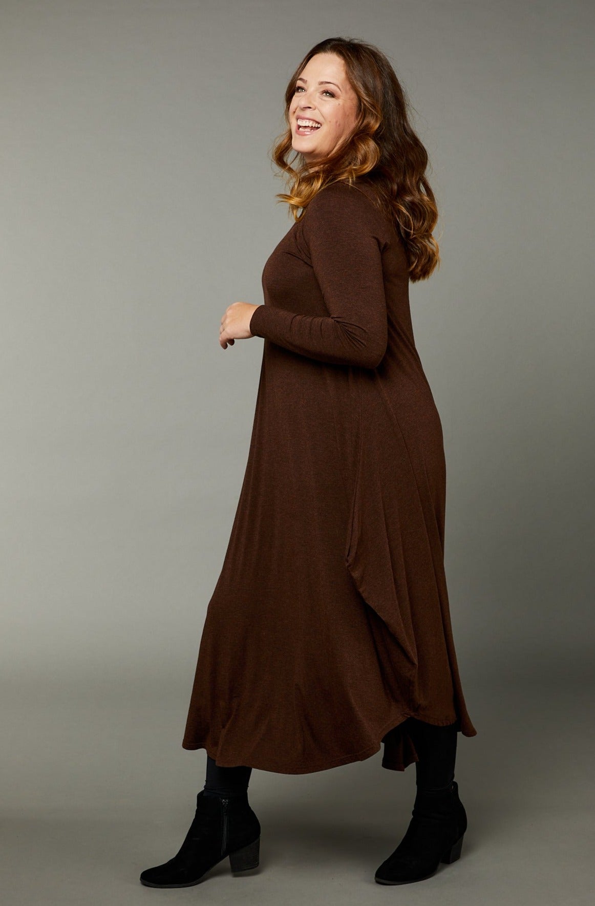 Long Sleeve Tri Dress Chocolate